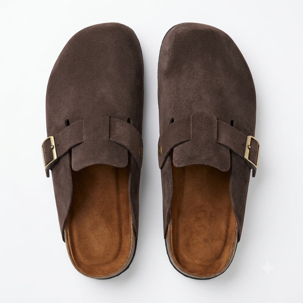 Suede Leather Clogs - Chocolate Brown