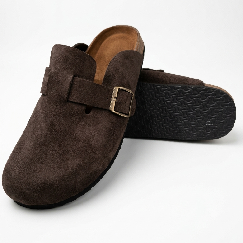 Suede Leather Clogs - Chocolate Brown