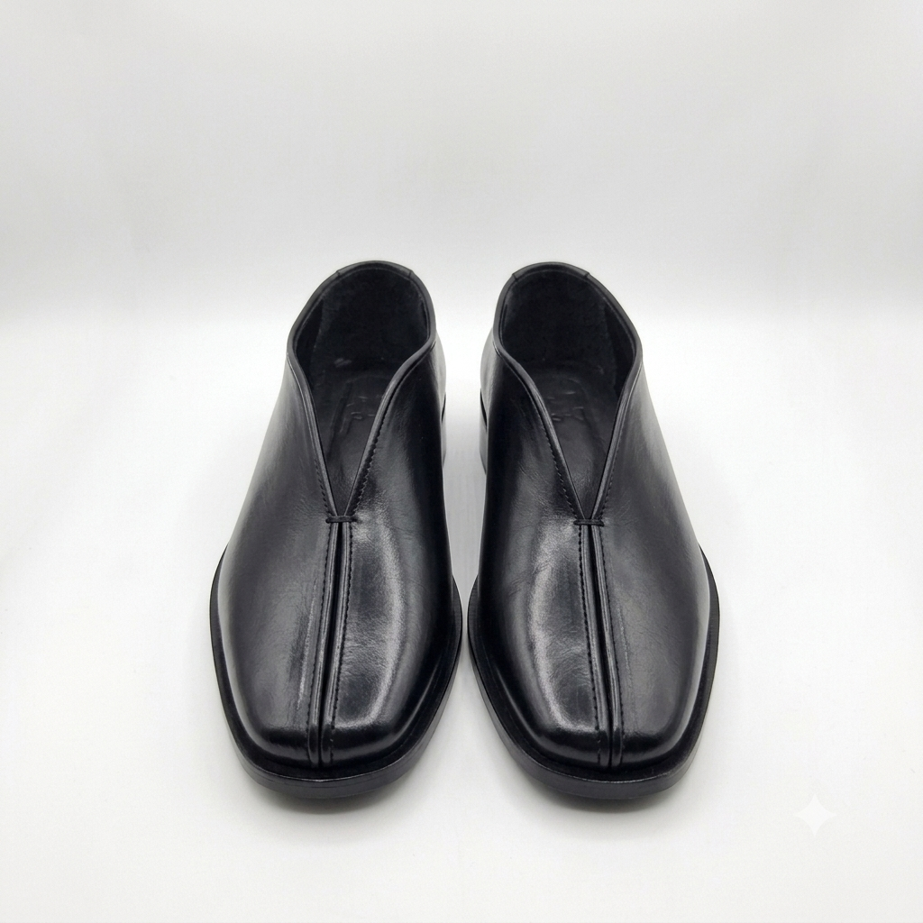Square Toe Leather Loafers - BLK