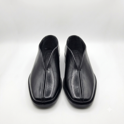Square Toe Leather Loafers - BLK