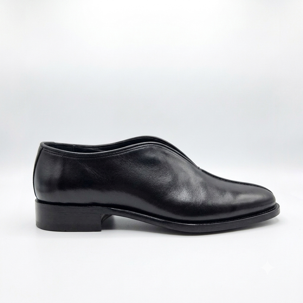 Square Toe Leather Loafers - BLK