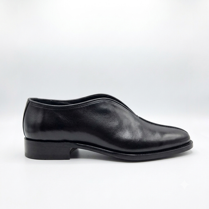 Square Toe Leather Loafers - BLK