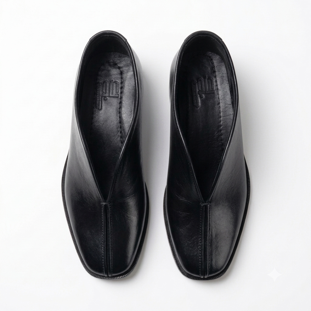 Square Toe Leather Loafers - BLK