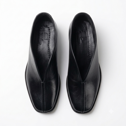 Square Toe Leather Loafers - BLK