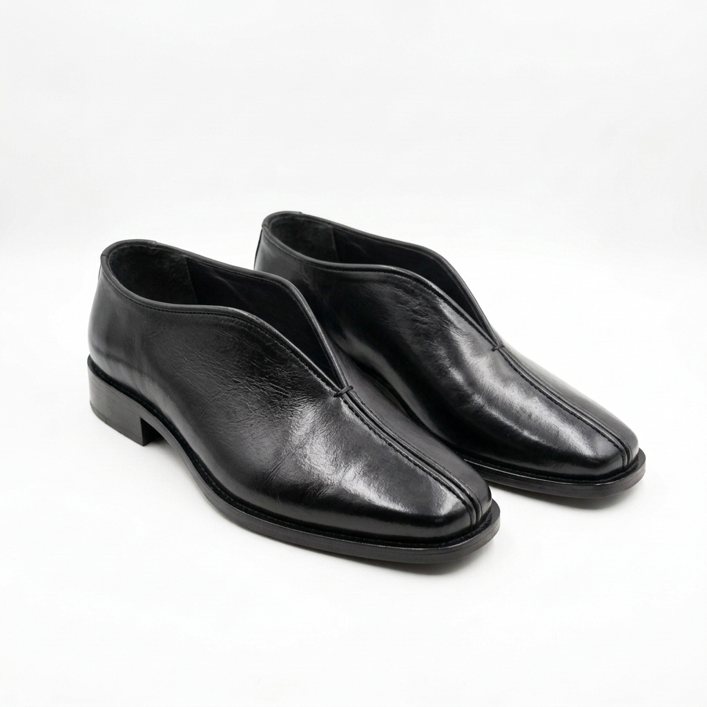Square Toe Leather Loafers - BLK