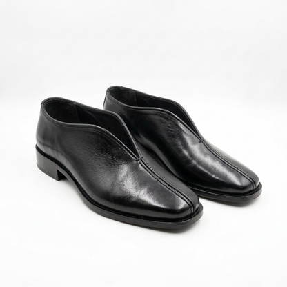 Square Toe Leather Loafers - BLK