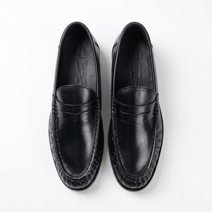 Premium Leather Pleated Loafers - BLK