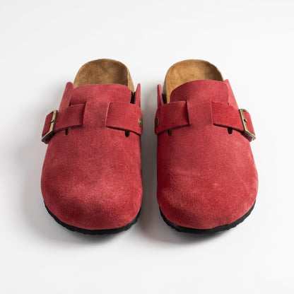 Suede Leather Clogs - Red