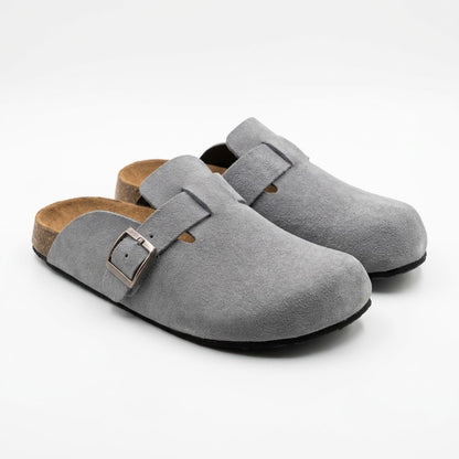 Suede Leather Clogs - Gray