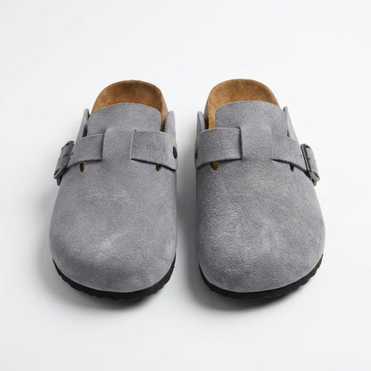 Suede Leather Clogs - Gray