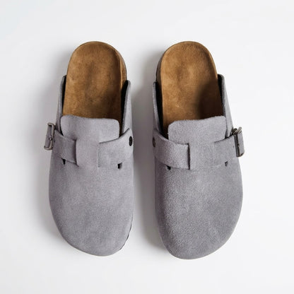 Suede Leather Clogs - Gray