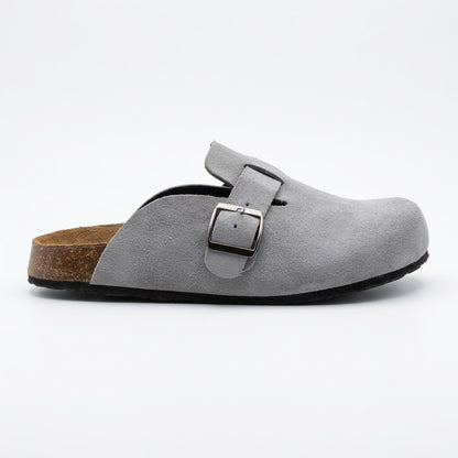 Suede Leather Clogs - Gray