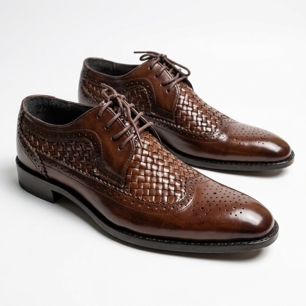 Leather Knitted Brogues - Brown