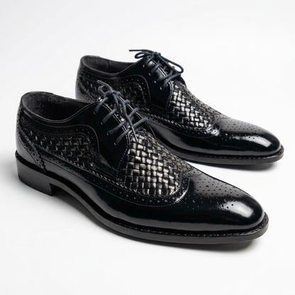 Leather Knitted Brogues - Black