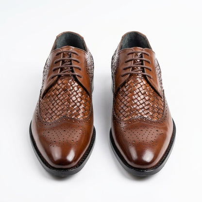 Leather Knitted Brogues - Brown