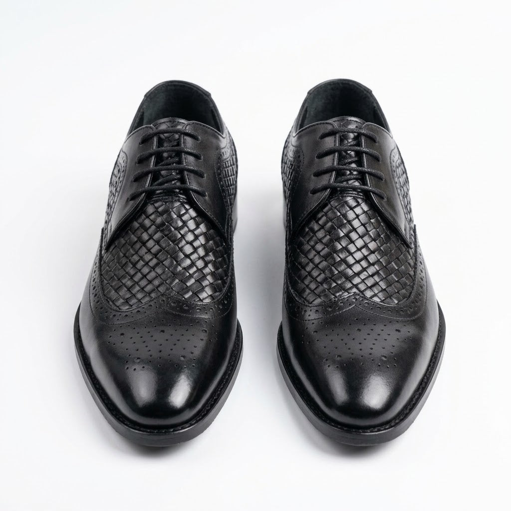 Leather Knitted Brogues - Black