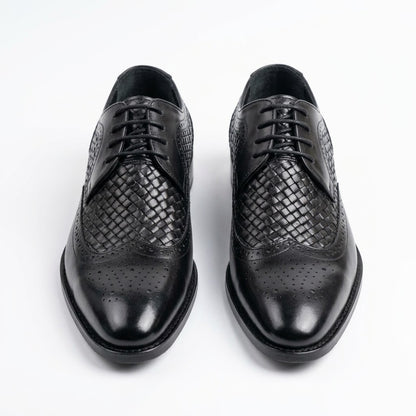Leather Knitted Brogues - Black
