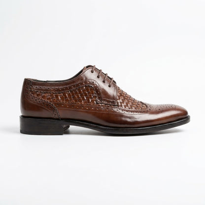 Leather Knitted Brogues - Brown