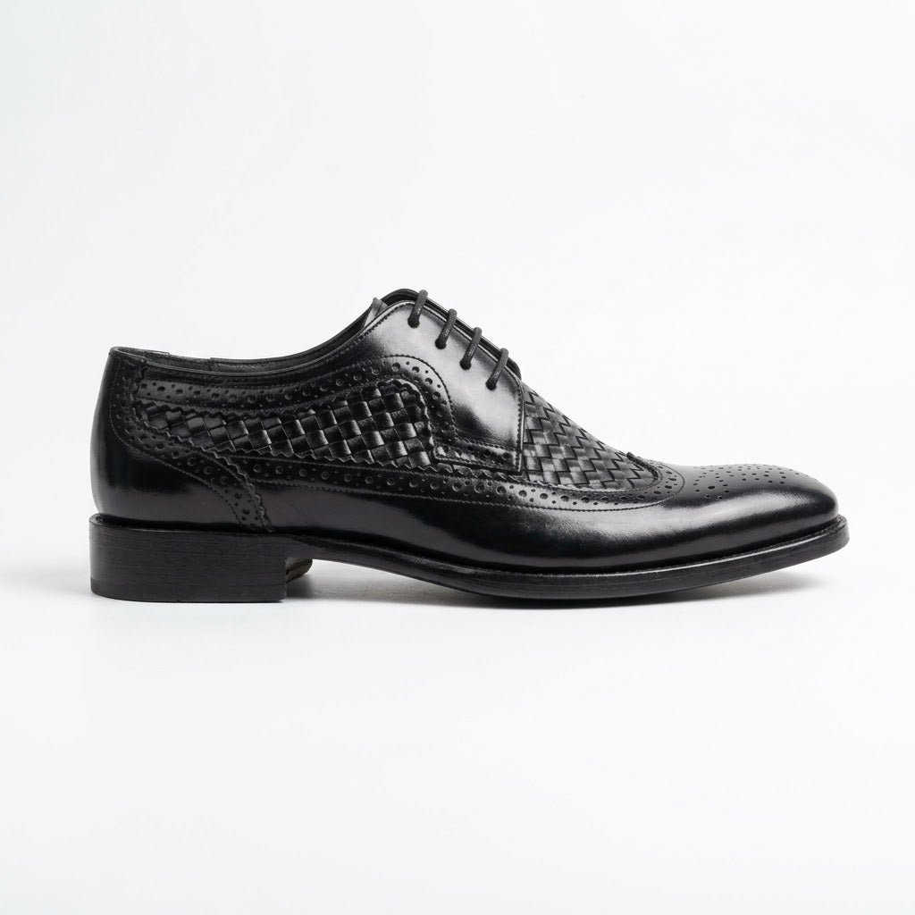 Leather Knitted Brogues - Black