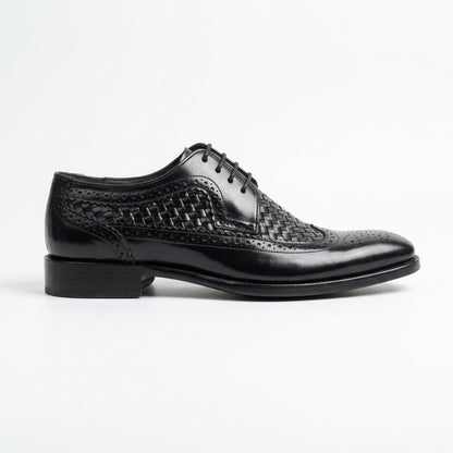 Leather Knitted Brogues - Black