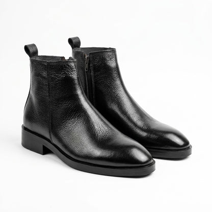 Premium Leather Round Toe Boots - BLK