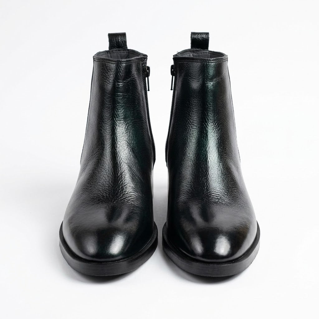 Premium Leather Round Toe Boots - BLK