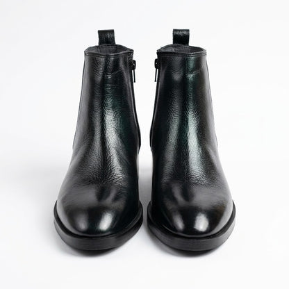 Premium Leather Round Toe Boots - BLK