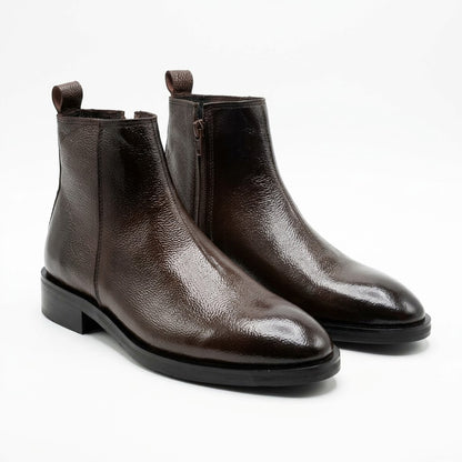 Premium Leather Round Toe Boots - BRN
