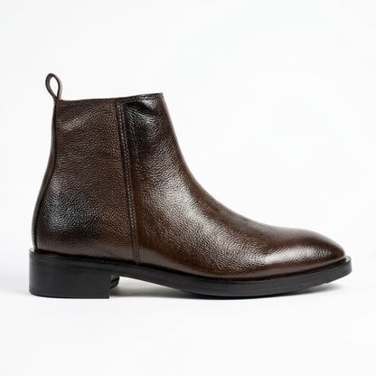 Premium Leather Round Toe Boots - BRN
