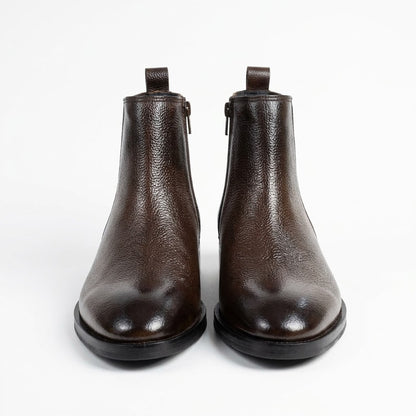 Premium Leather Round Toe Boots - BRN