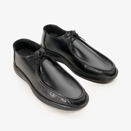 Leather Moc Toe Shoe ( 2 Inches Approx Height Increase ) - BLK