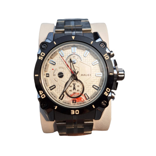 HALEI Luxury Men's Watch – Silver/Black Bezel