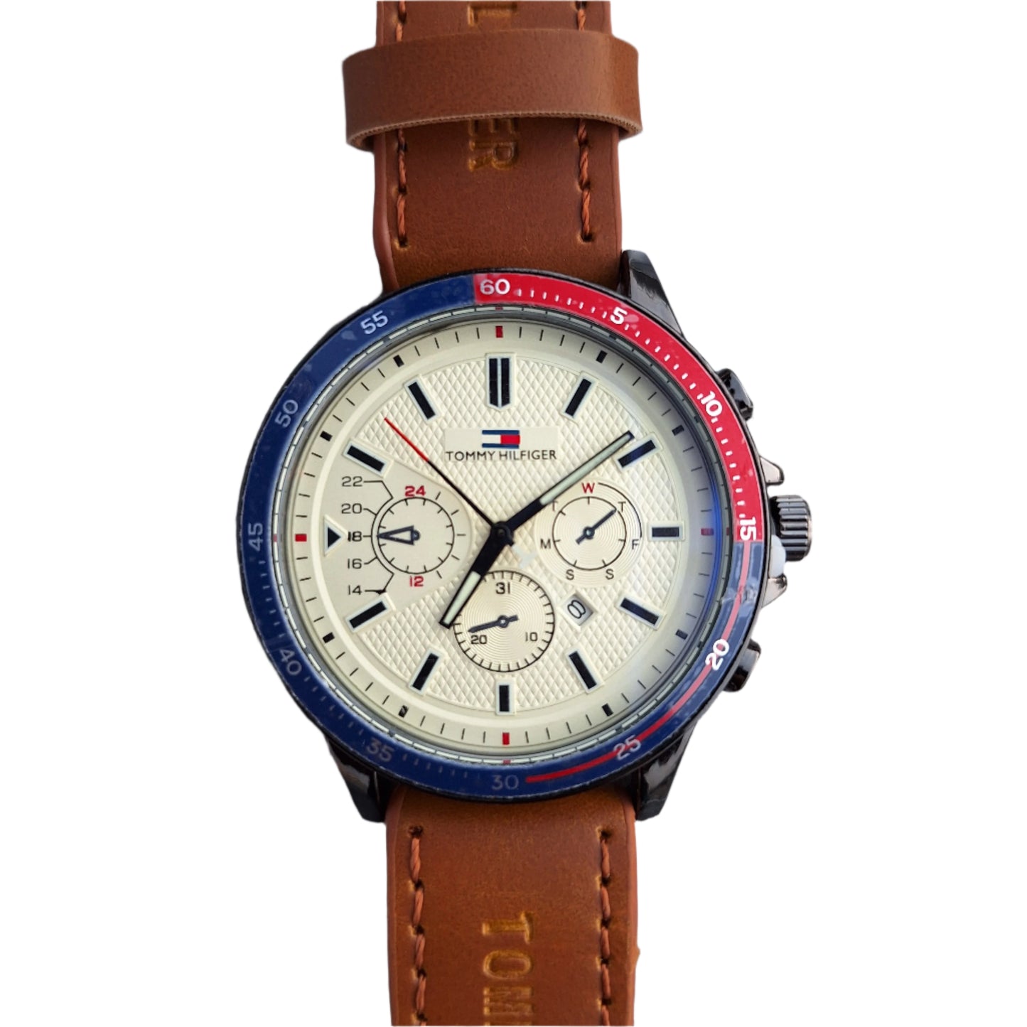 Tommy Hilfiger Men's Watch – Red & Blue Bezel (working date feature)