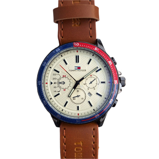 Tommy Hilfiger Men's Watch – Red & Blue Bezel (working date feature)