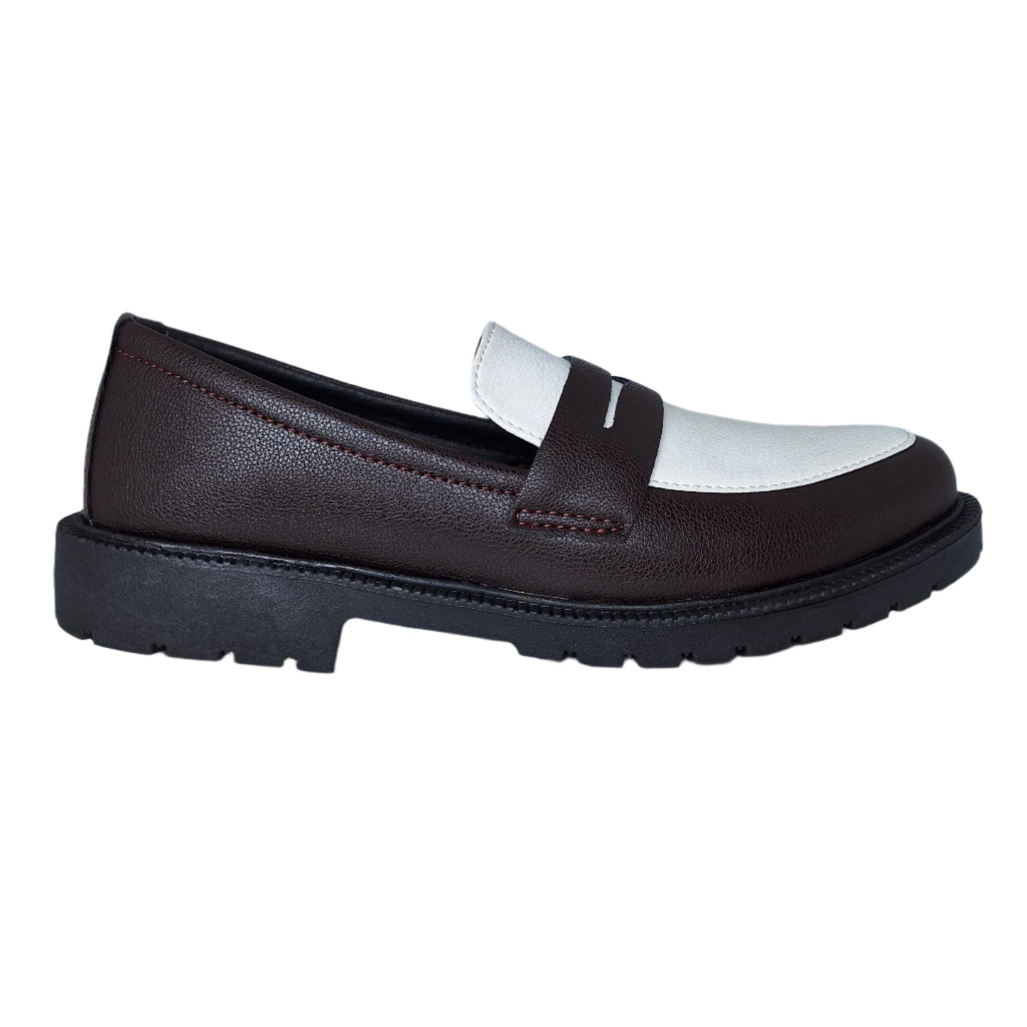 Duo Tone Penny Loafers – Mild Brown & White