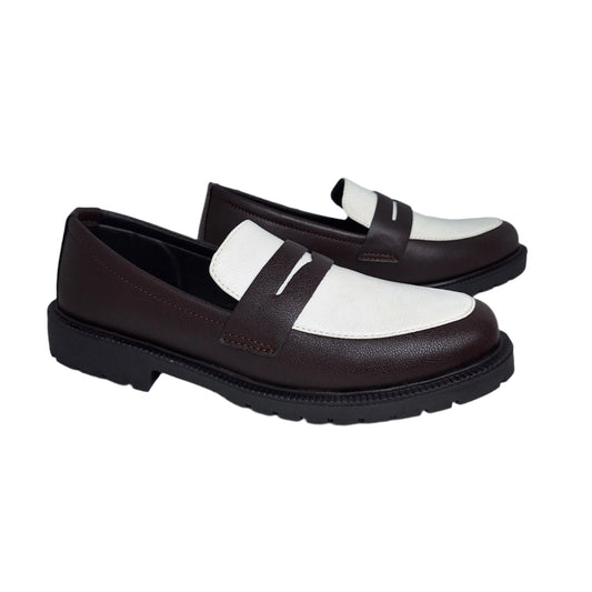 Duo Tone Penny Loafers – Mild Brown & White