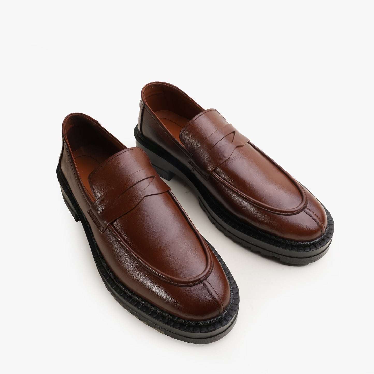 Leather Penny Chunky Loafers - BRN
