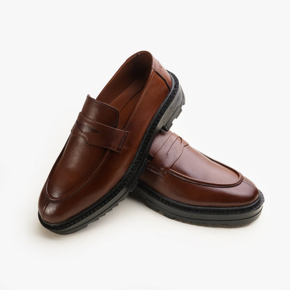 Leather Penny Chunky Loafers - BRN