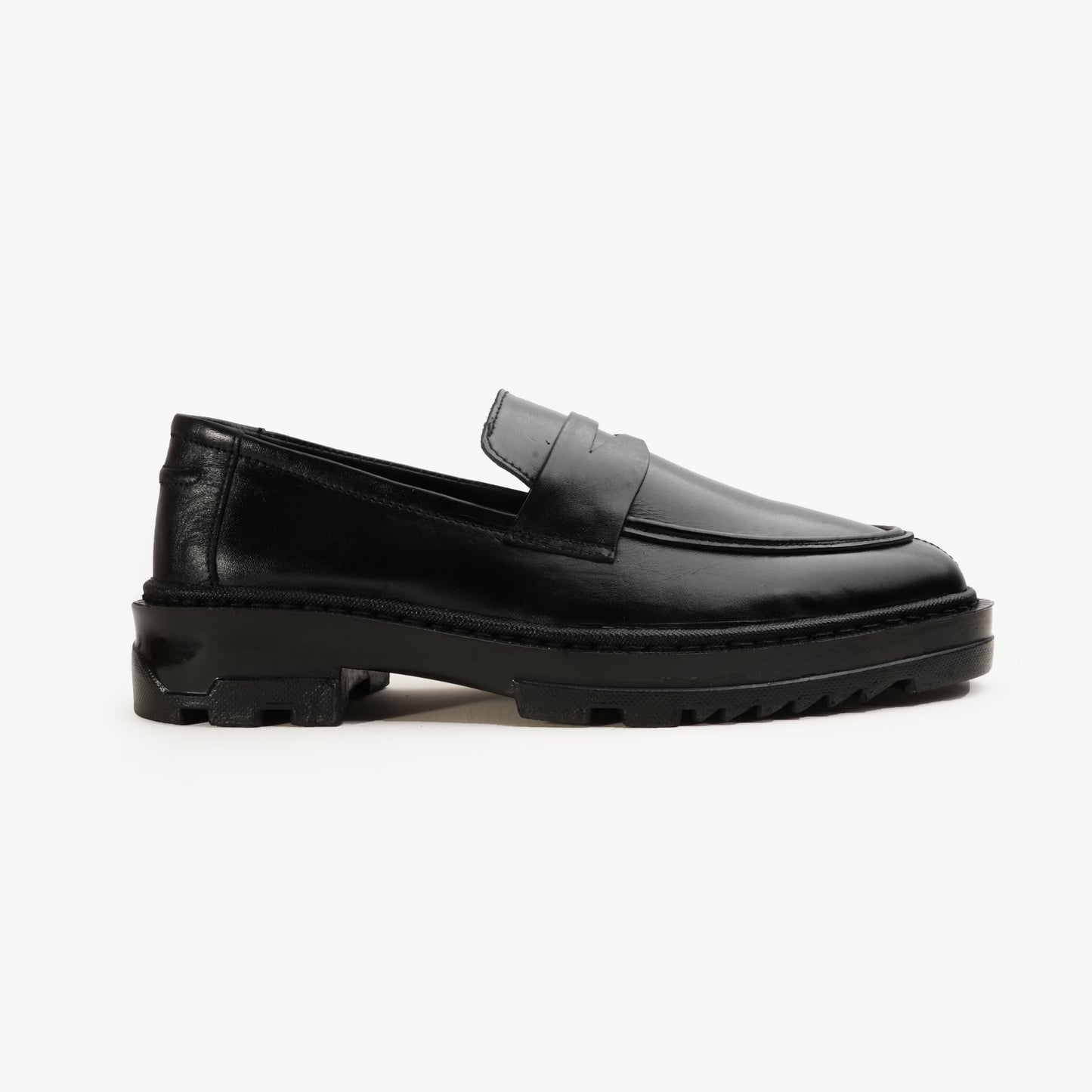 Leather Penny Chunky Loafers - BLK