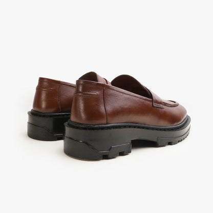 Leather Penny Chunky Loafers - BRN