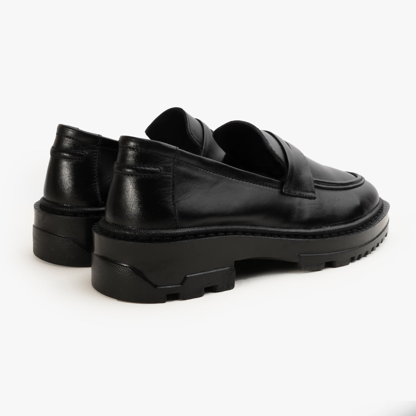 Leather Penny Chunky Loafers - BLK