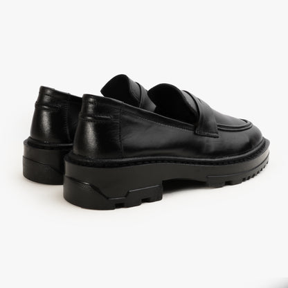Leather Penny Chunky Loafers - BLK