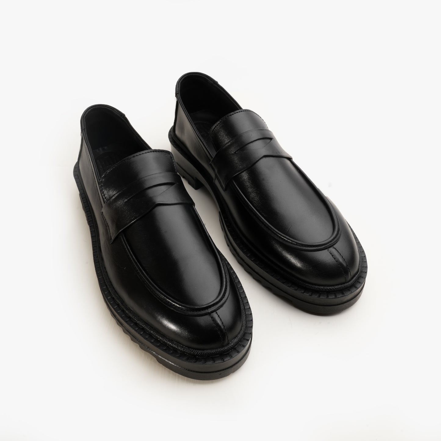 Leather Penny Chunky Loafers - BLK
