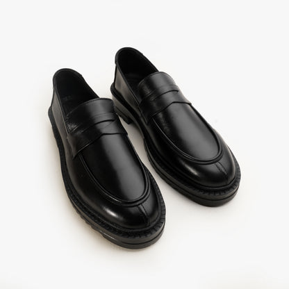 Leather Penny Chunky Loafers - BLK