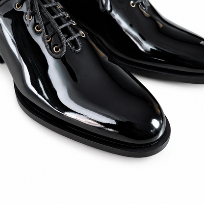 Executive Patent Leather Whole-cut Oxfords-BLK