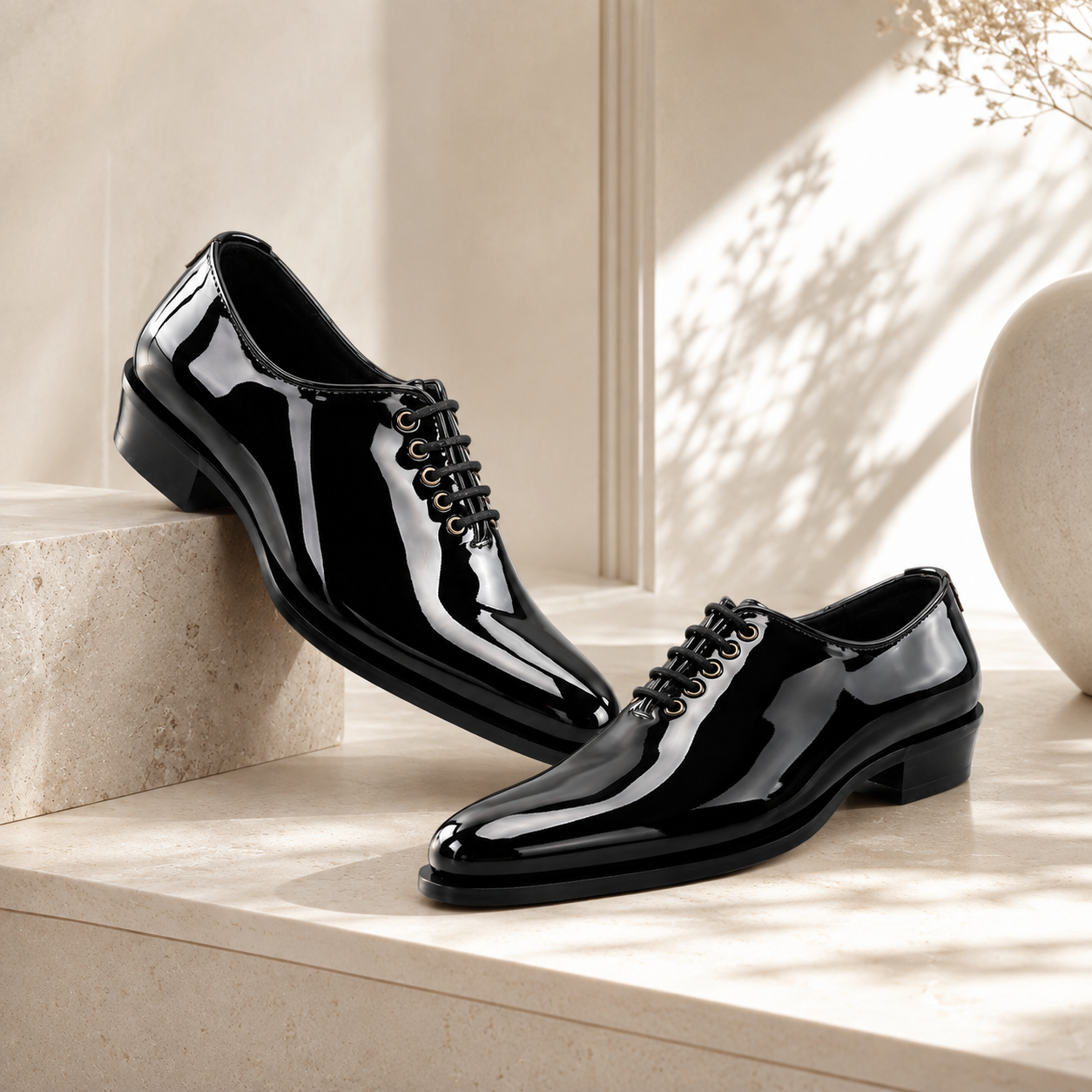 Executive Patent Leather Whole-cut Oxfords-BLK