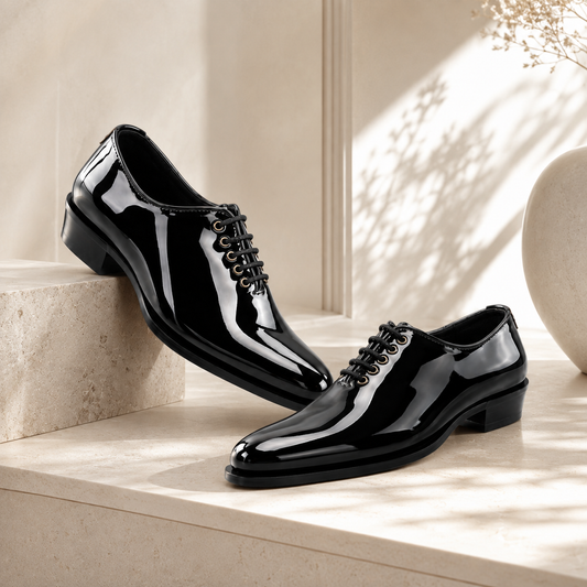 Executive Patent Leather Whole-cut Oxfords-BLK