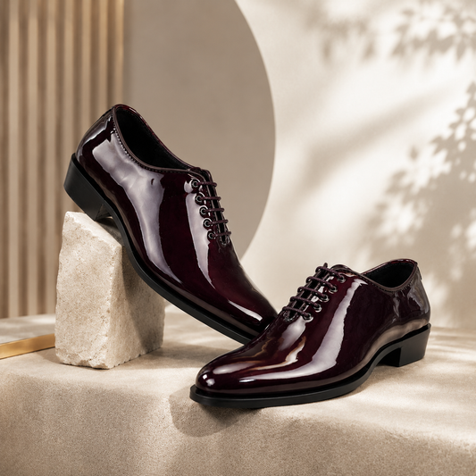 Executive Patent Leather Whole-cut Oxfords-CHERRY