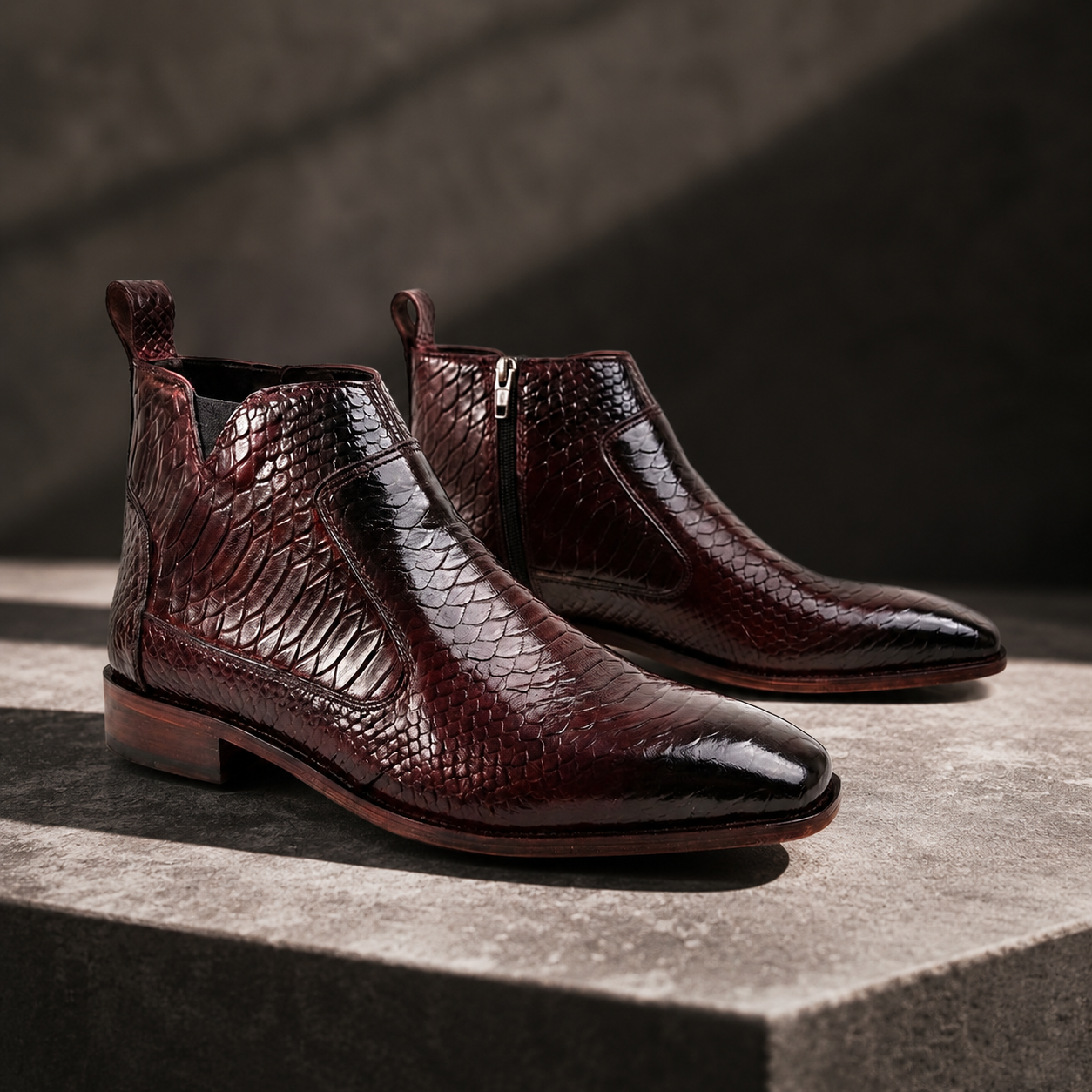 Python Skin Italian Chelsea - Burgundy