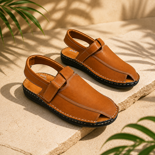 Nubuck Leather Sandals - Mustard